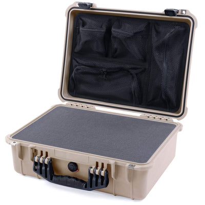 Pelican 1520 Case, Desert Tan with Black Handle & Latches Pick & Pluck Foam with Mesh Lid Organizer ColorCase 015200-0101-310-110