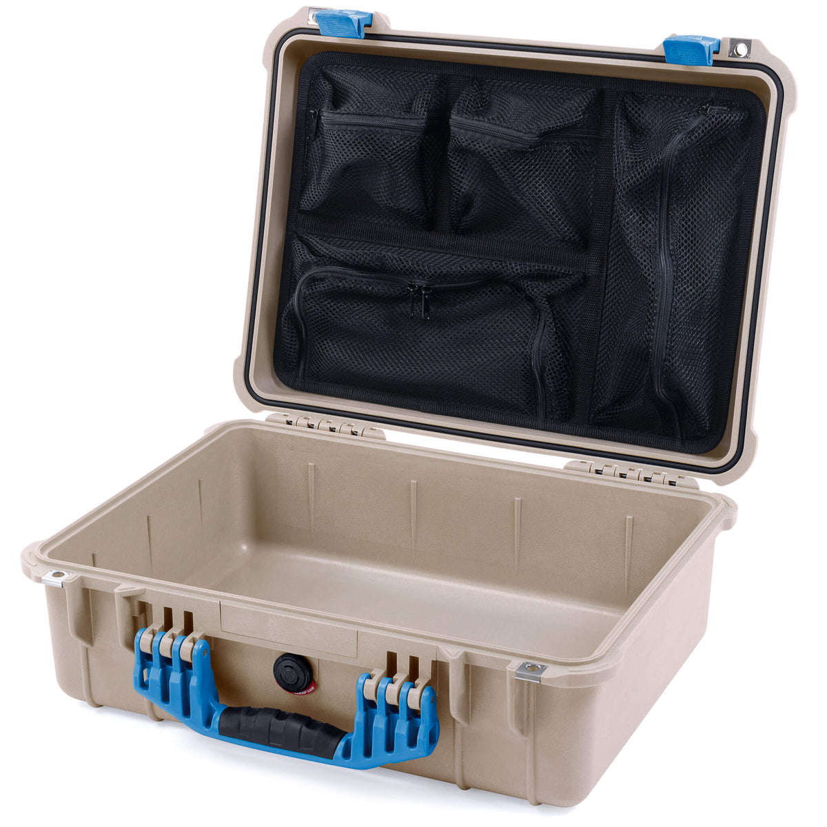 Pelican 1520 Case, Desert Tan with Blue Handle &amp; Latches Mesh Lid Organizer Only ColorCase 015200-0100-310-120