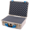 Pelican 1520 Case, Desert Tan with Blue Handle & Latches Pick & Pluck Foam with Convolute Lid Foam ColorCase 015200-0001-310-120