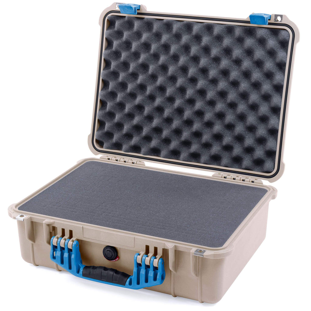 Pelican 1520 Case, Desert Tan with Blue Handle &amp; Latches Pick &amp; Pluck Foam with Convolute Lid Foam ColorCase 015200-0001-310-120