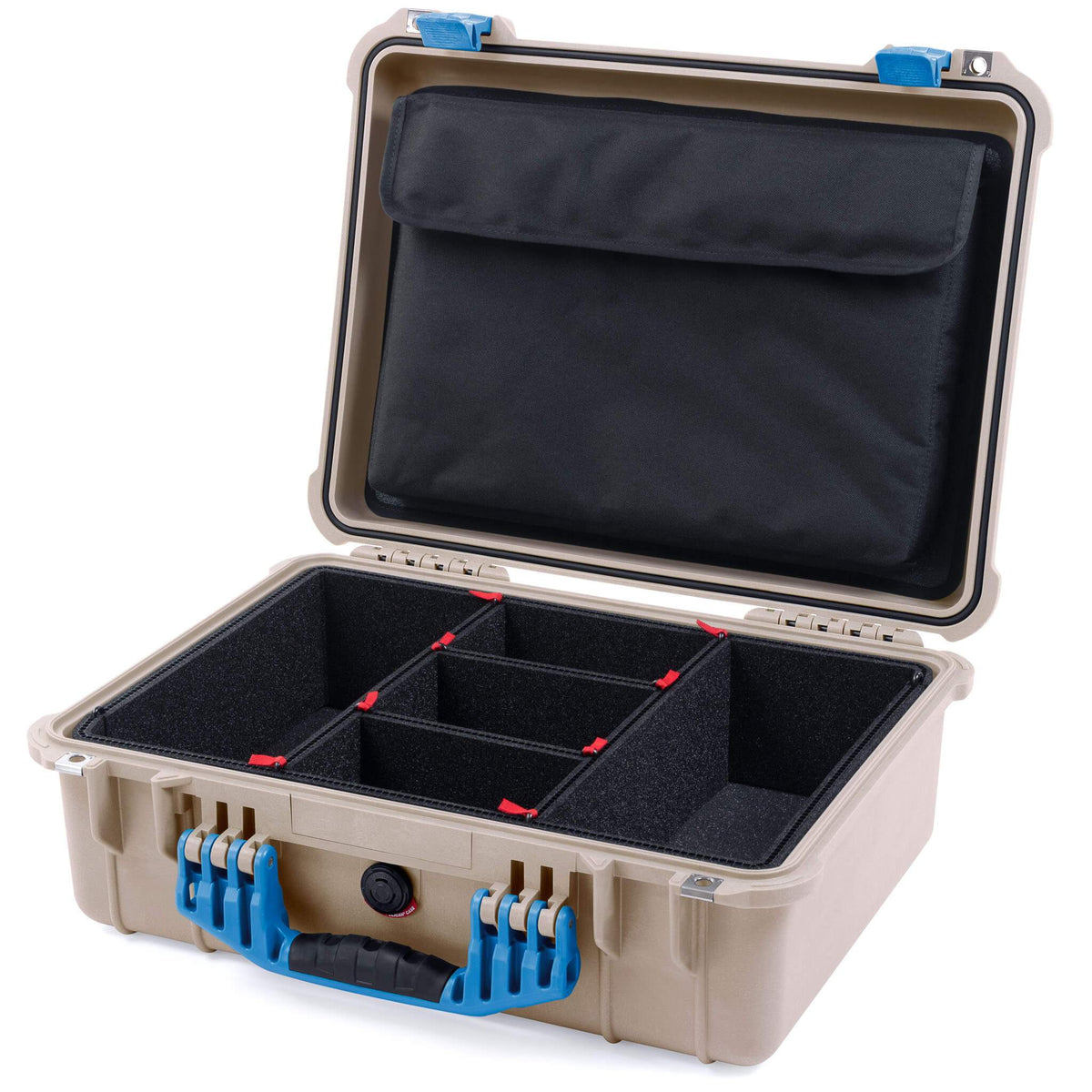 Pelican 1520 Case, Desert Tan with Blue Handle &amp; Latches TrekPak Divider System with Computer Pouch ColorCase 015200-0220-310-120