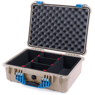 Pelican 1520 Case, Desert Tan with Blue Handle & Latches TrekPak Divider System with Convolute Lid Foam ColorCase 015200-0020-310-120