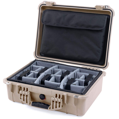 Pelican 1520 Case, Desert Tan Gray Padded Microfiber Dividers with Computer Pouch ColorCase 015200-0270-310-310