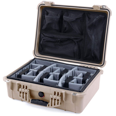 Pelican 1520 Case, Desert Tan Gray Padded Microfiber Dividers with Mesh Lid Organizer ColorCase 015200-0170-310-310