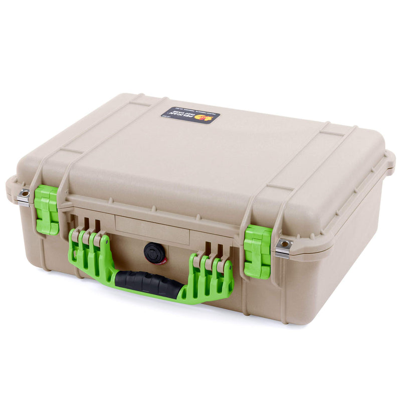 Pelican 1520 Case, Desert Tan with Lime Green Handle & Latches ColorCase 