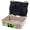Pelican 1520 Case, Desert Tan with Lime Green Handle & Latches Mesh Lid Organizer Only ColorCase 015200-0100-310-300