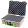 Pelican 1520 Case, Desert Tan with Lime Green Handle & Latches Pick & Pluck Foam with Convolute Lid Foam ColorCase 015200-0001-310-300