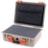 Pelican 1520 Case, Desert Tan with Orange Handle & Latches Pick & Pluck Foam with Computer Pouch ColorCase 015200-0201-310-150