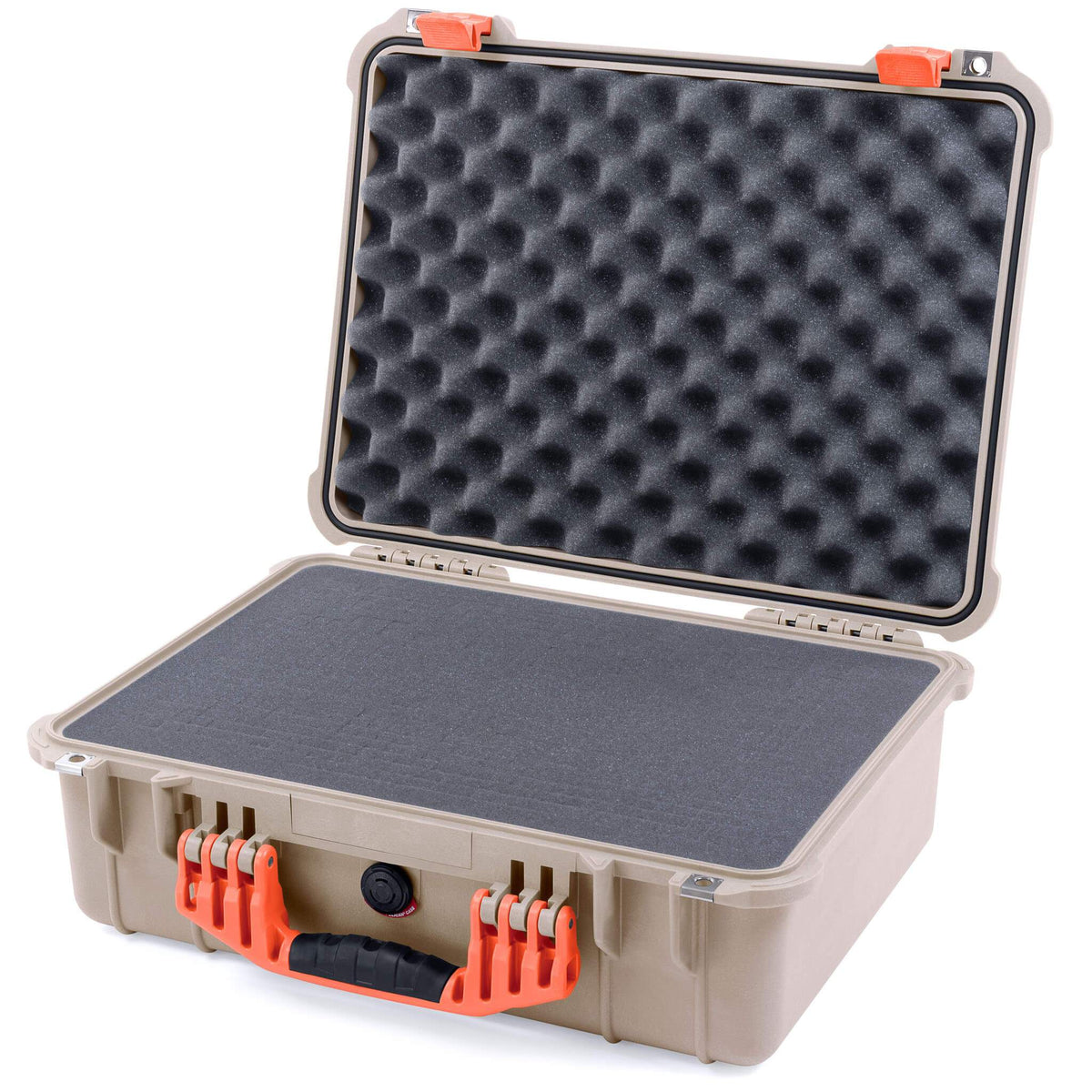 Pelican 1520 Case, Desert Tan with Orange Handle &amp; Latches Pick &amp; Pluck Foam with Convolute Lid Foam ColorCase 015200-0001-310-150
