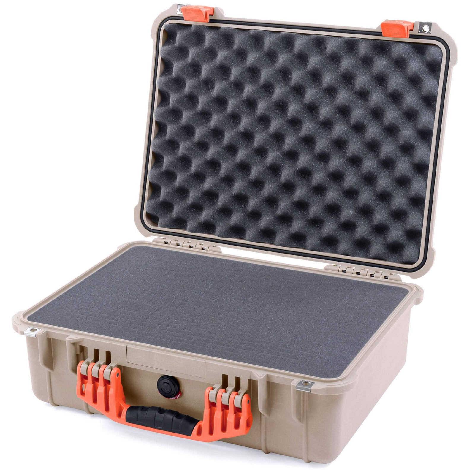 Pelican 1520 Case, Desert Tan with Orange Handle & Latches Pick & Pluck Foam with Convolute Lid Foam ColorCase 015200-0001-310-150