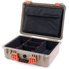 Pelican 1520 Case, Desert Tan with Orange Handle & Latches TrekPak Divider System with Computer Pouch ColorCase 015200-0220-310-150