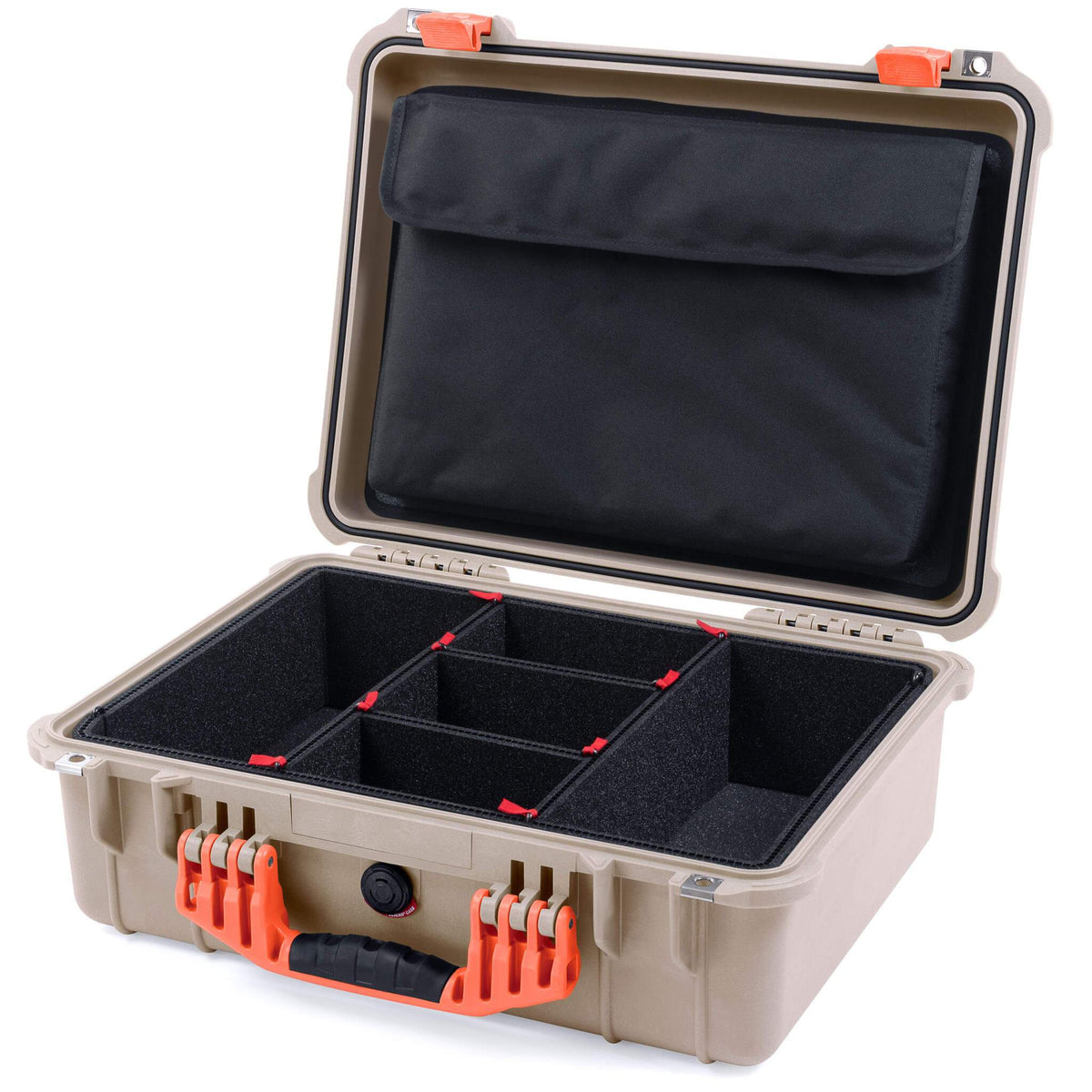 Pelican 1520 Case, Desert Tan with Orange Handle &amp; Latches TrekPak Divider System with Computer Pouch ColorCase 015200-0220-310-150