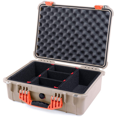 Pelican 1520 Case, Desert Tan with Orange Handle & Latches TrekPak Divider System with Convolute Lid Foam ColorCase 015200-0020-310-150