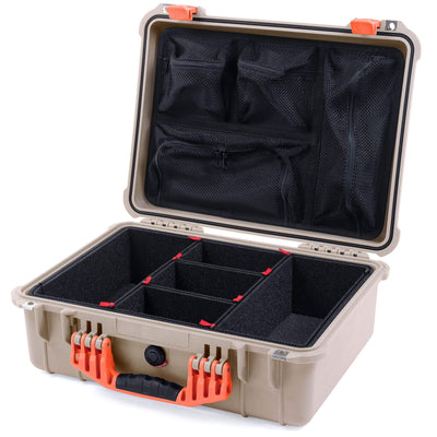 Pelican 1520 Case, Desert Tan with Orange Handle & Latches TrekPak Divider System with Mesh Lid Organizer ColorCase 015200-0120-310-150