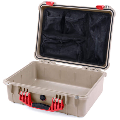 Pelican 1520 Case, Desert Tan with Red Handle & Latches Mesh Lid Organizer Only ColorCase 015200-0100-310-320