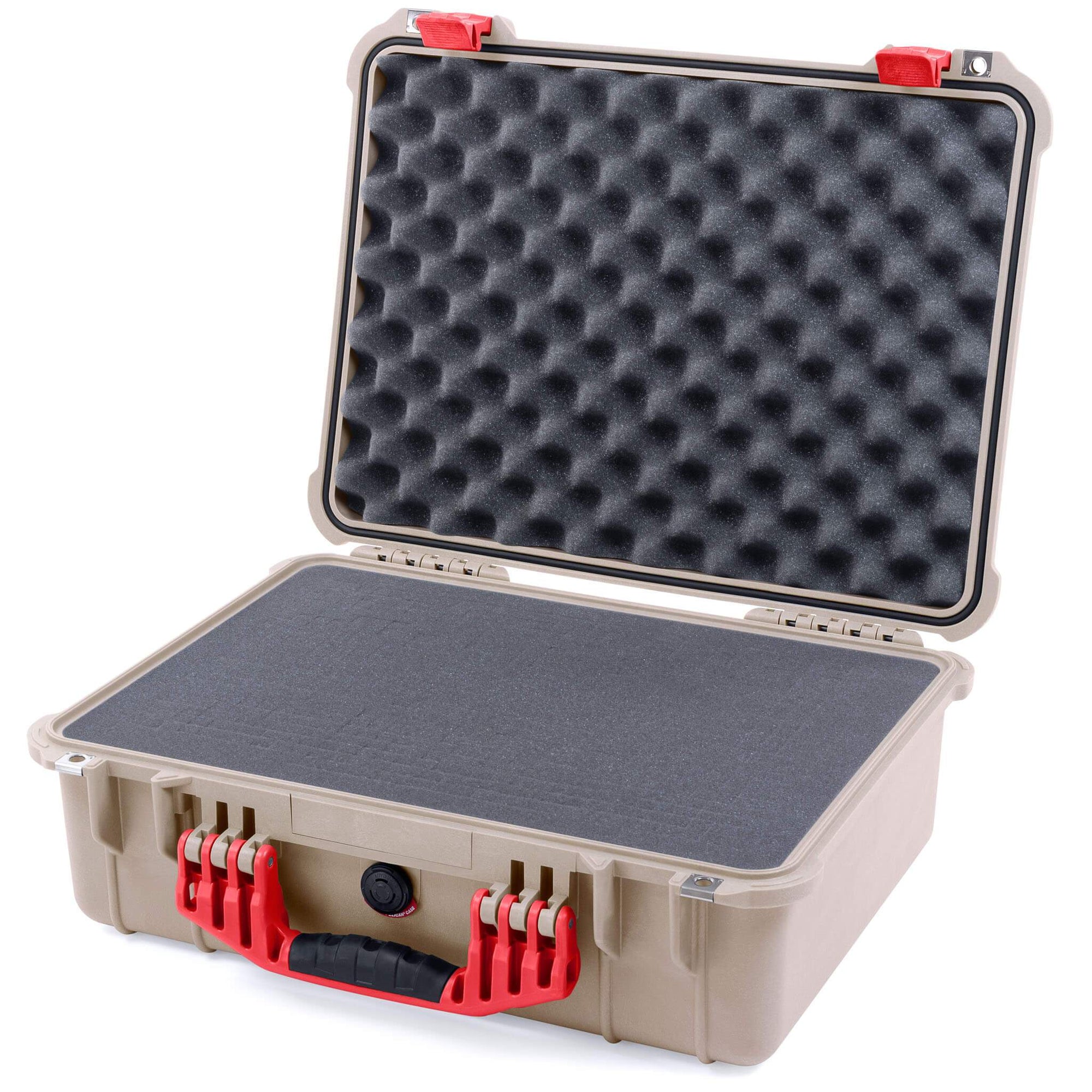 Pelican 1520 Case, Desert Tan with Red Handle & Latches Pick & Pluck Foam with Convolute Lid Foam ColorCase 015200-0001-310-320