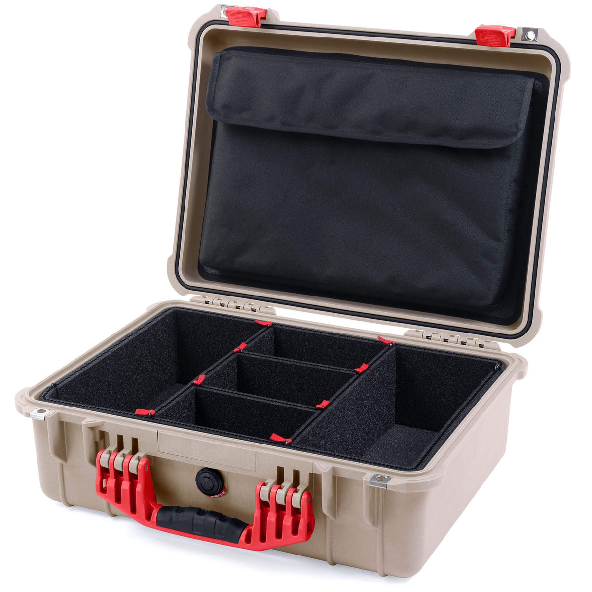 Pelican 1520 Case, Desert Tan with Red Handle &amp; Latches TrekPak Divider System with Computer Pouch ColorCase 015200-0220-310-320