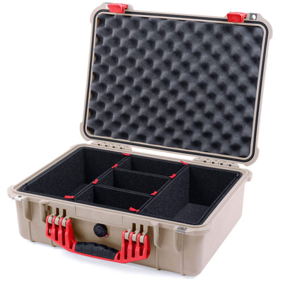 Pelican 1520 Case, Desert Tan with Red Handle & Latches TrekPak Divider System with Convolute Lid Foam ColorCase 015200-0020-310-320