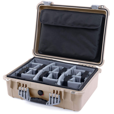 Pelican 1520 Case, Desert Tan with Silver Handle & Latches Gray Padded Microfiber Dividers with Computer Pouch ColorCase 015200-0270-310-180