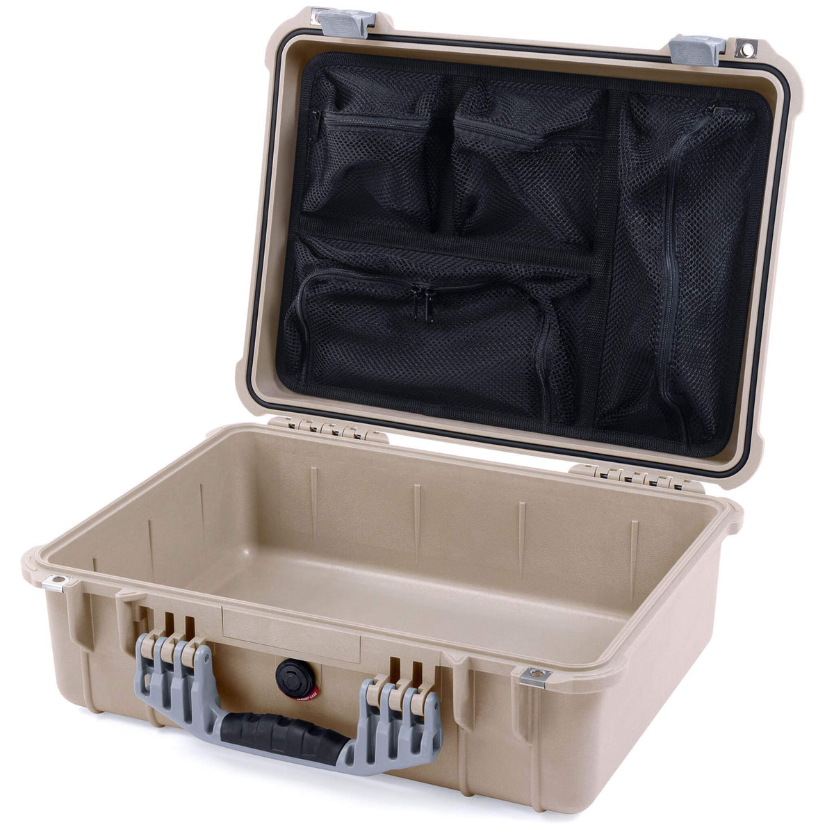 Pelican 1520 Case, Desert Tan with Silver Handle &amp; Latches Mesh Lid Organizer Only ColorCase 015200-0100-310-180