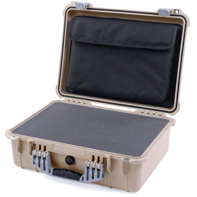Pelican 1520 Case, Desert Tan with Silver Handle & Latches Pick & Pluck Foam with Computer Pouch ColorCase 015200-0201-310-180