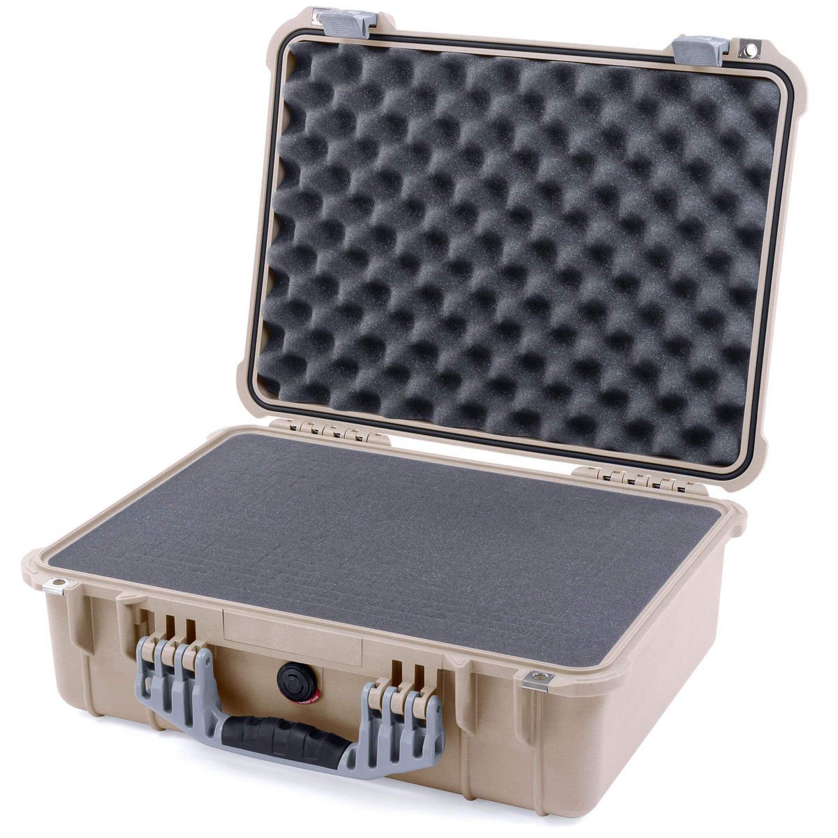 Pelican 1520 Case, Desert Tan with Silver Handle &amp; Latches Pick &amp; Pluck Foam with Convolute Lid Foam ColorCase 015200-0001-310-180