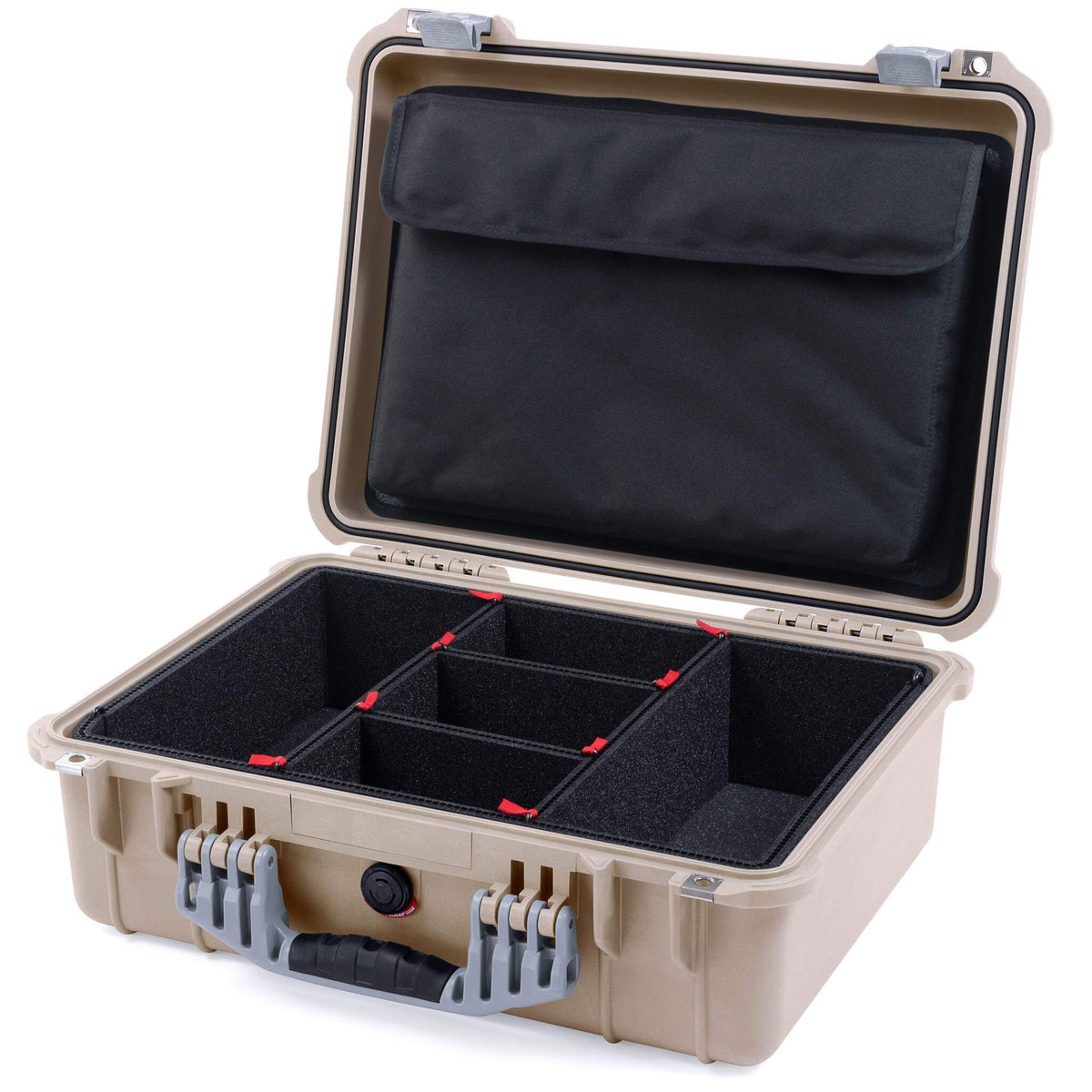Pelican 1520 Case, Desert Tan with Silver Handle &amp; Latches TrekPak Divider System with Computer Pouch ColorCase 015200-0220-310-180