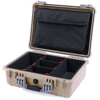 Pelican 1520 Case, Desert Tan with Silver Handle & Latches TrekPak Divider System with Computer Pouch ColorCase 015200-0220-310-180