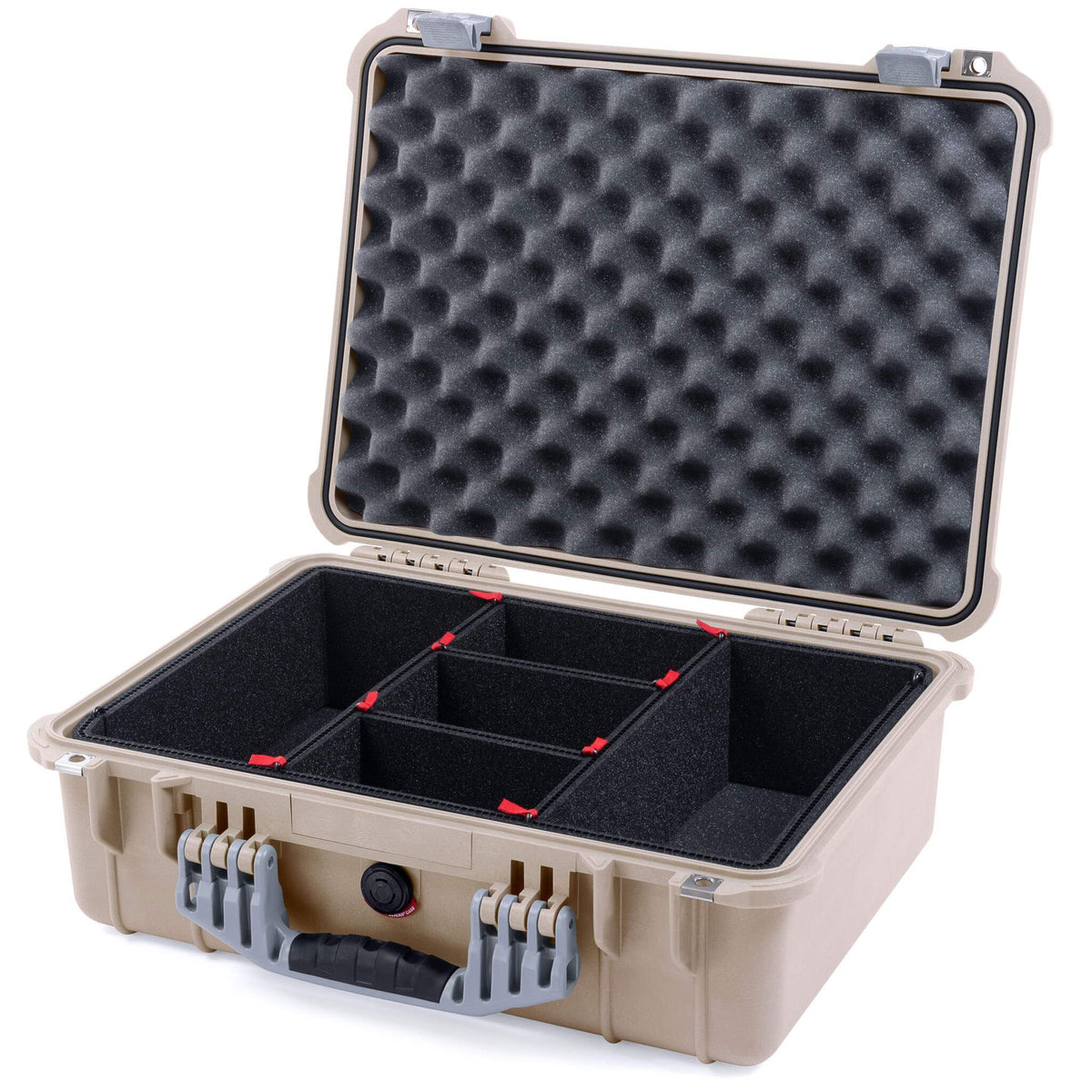 Pelican 1520 Case, Desert Tan with Silver Handle &amp; Latches TrekPak Divider System with Convolute Lid Foam ColorCase 015200-0020-310-180
