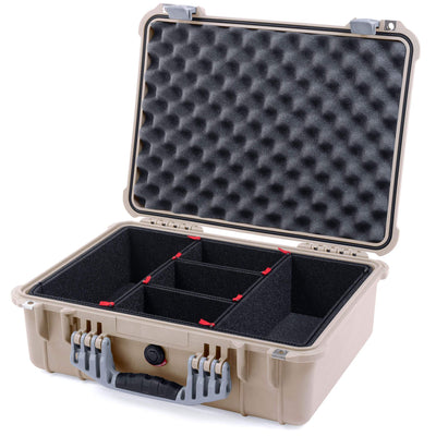 Pelican 1520 Case, Desert Tan with Silver Handle & Latches TrekPak Divider System with Convolute Lid Foam ColorCase 015200-0020-310-180