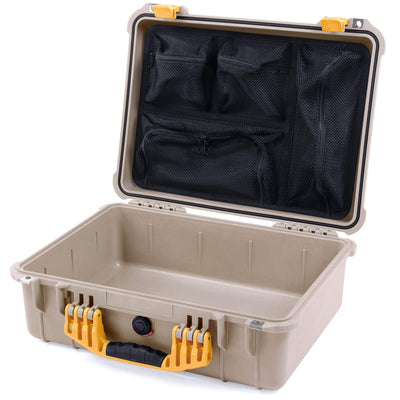 Pelican 1520 Case, Desert Tan with Yellow Handle & Latches Mesh Lid Organizer Only ColorCase 015200-0100-310-240