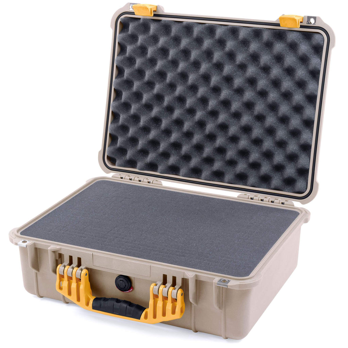 Pelican 1520 Case, Desert Tan with Yellow Handle &amp; Latches Pick &amp; Pluck Foam with Convolute Lid Foam ColorCase 015200-0001-310-240