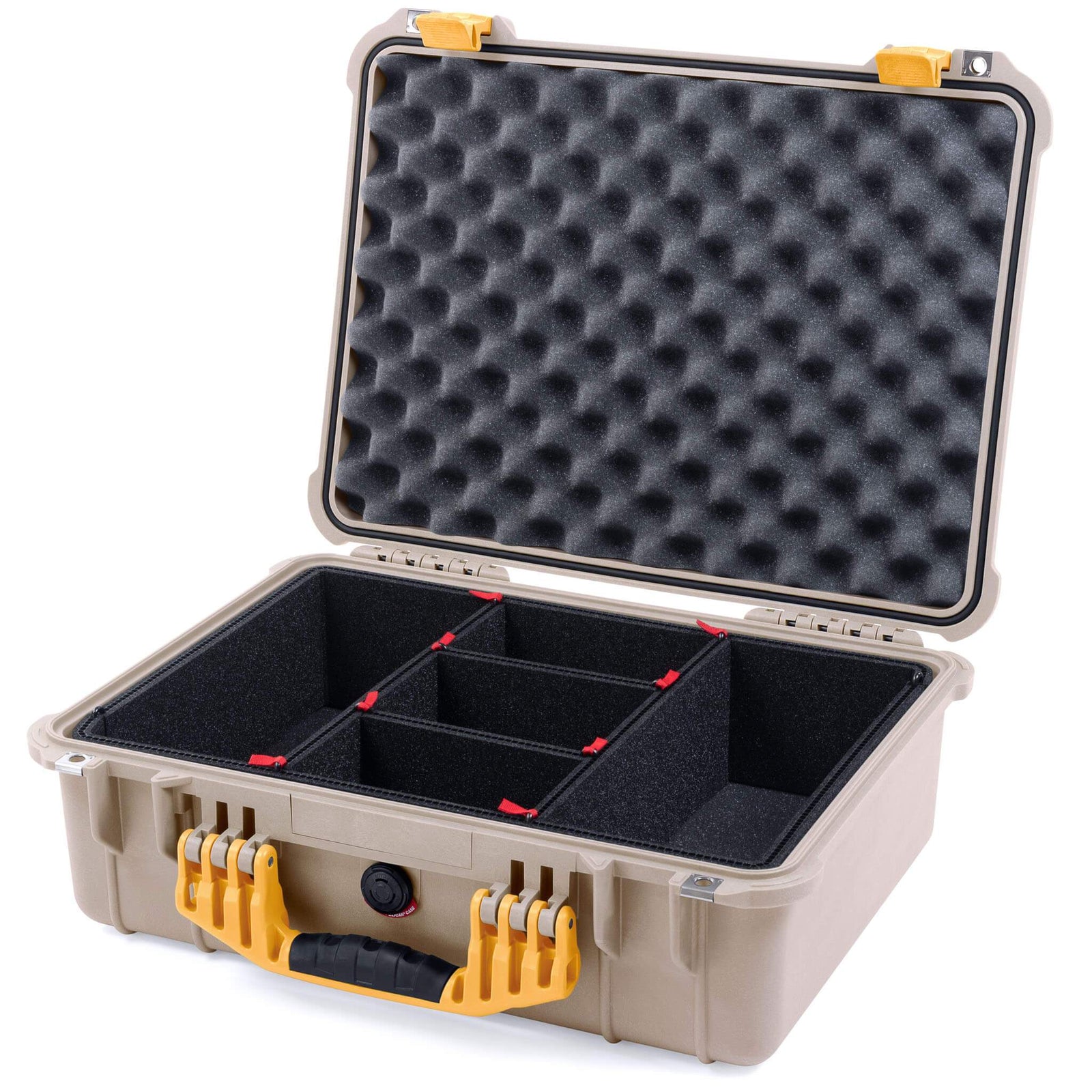 Pelican 1520 Case, Desert Tan with Yellow Handle & Latches TrekPak Divider System with Convolute Lid Foam ColorCase 015200-0020-310-240