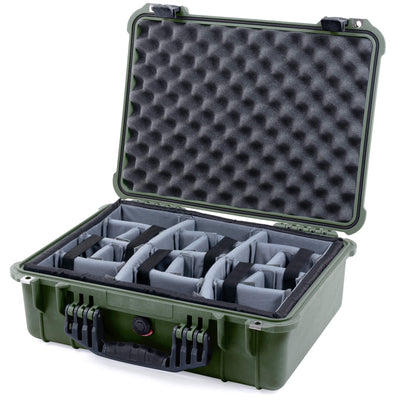 Pelican 1520 Case, OD Green with Black Handle & Latches Gray Padded Microfiber Dividers with Convolute Lid Foam ColorCase 015200-0070-130-110