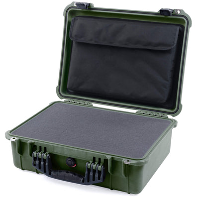 Pelican 1520 Case, OD Green with Black Handle & Latches Pick & Pluck Foam with Computer Pouch ColorCase 015200-0201-130-110