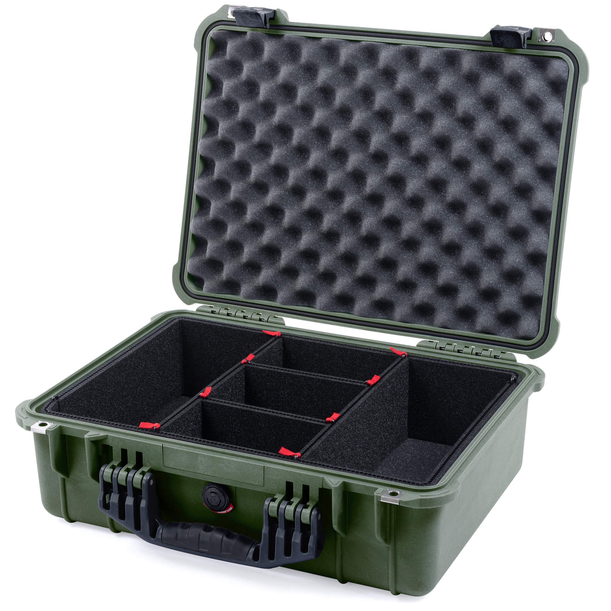 Pelican 1520 Case, OD Green with Black Handle &amp; Latches TrekPak Divider System with Convolute Lid Foam ColorCase 015200-0020-130-110