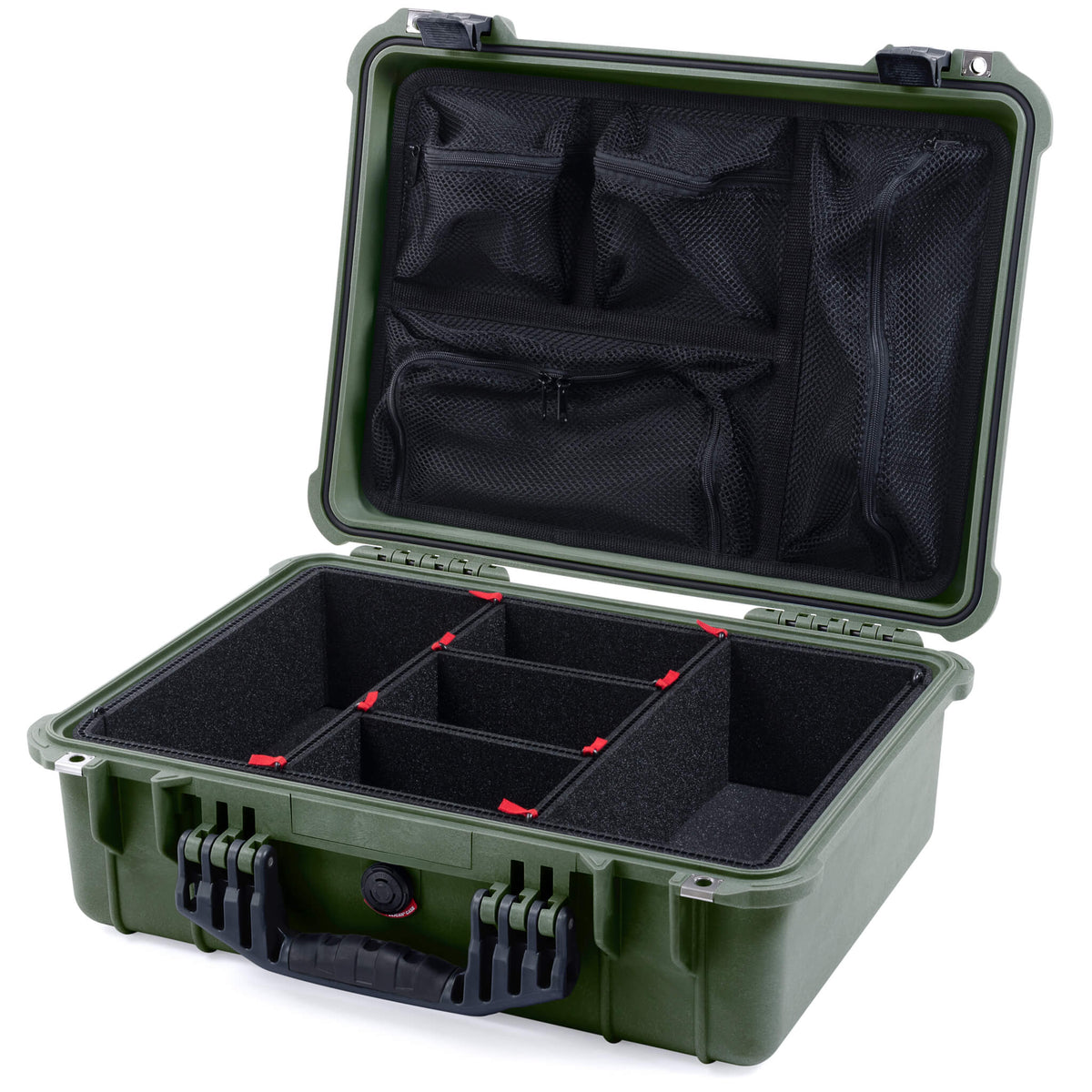 Pelican 1520 Case, OD Green with Black Handle &amp; Latches TrekPak Divider System with Mesh Lid Organizer ColorCase 015200-0120-130-110