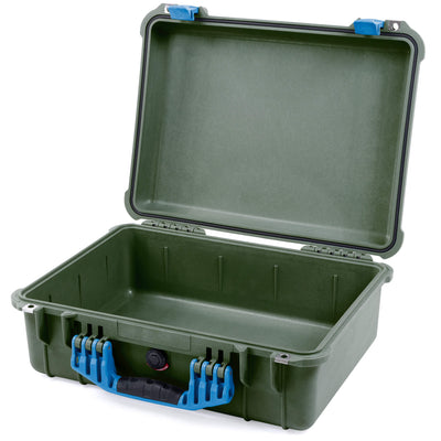 Pelican 1520 Case, OD Green with Blue Handle & Latches None (Case Only) ColorCase 015200-0000-130-120