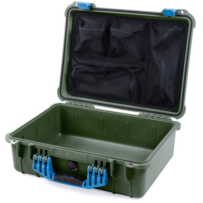 Pelican 1520 Case, OD Green with Blue Handle & Latches Mesh Lid Organizer Only ColorCase 015200-0100130-120