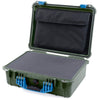 Pelican 1520 Case, OD Green with Blue Handle & Latches Pick & Pluck Foam with Computer Pouch ColorCase 015200-0201-130-120
