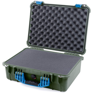 Pelican 1520 Case, OD Green with Blue Handle & Latches Pick & Pluck Foam with Convolute Lid Foam ColorCase 015200-0001-130-120