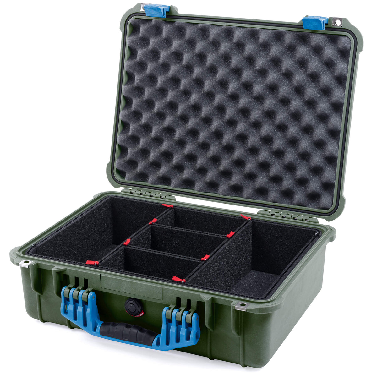 Pelican 1520 Case, OD Green with Blue Handle &amp; Latches TrekPak Divider System with Convolute Lid Foam ColorCase 015200-0020-130-120