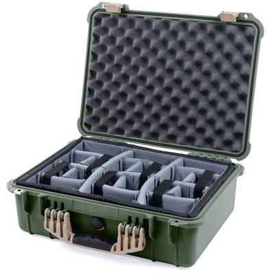 Pelican 1520 Case, OD Green with Desert Tan Handle & Latches Gray Padded Microfiber Dividers with Convolute Lid Foam ColorCase 015200-0070-130-310