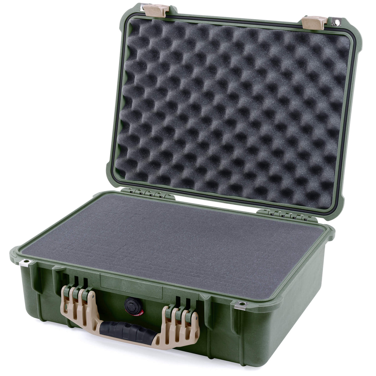 Pelican 1520 Case, OD Green with Desert Tan Handle &amp; Latches Pick &amp; Pluck Foam with Convolute Lid Foam ColorCase 015200-0001-130-310