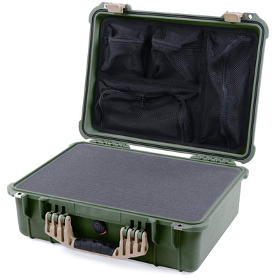 Pelican 1520 Case, OD Green with Desert Tan Handle & Latches Pick & Pluck Foam with Mesh Lid Organizer ColorCase 015200-0101-130-310