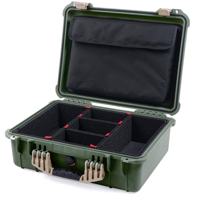 Pelican 1520 Case, OD Green with Desert Tan Handle & Latches TrekPak Divider System with Computer Pouch ColorCase 015200-0220-130-310
