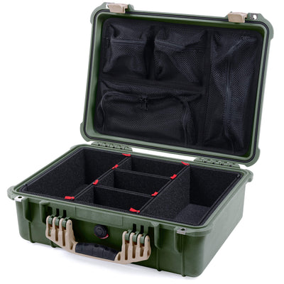 Pelican 1520 Case, OD Green with Desert Tan Handle & Latches TrekPak Divider System with Mesh Lid Organizer ColorCase 015200-0120-130-310