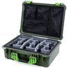Pelican 1520 Case, OD Green with Lime Green Handle & Latches Gray Padded Microfiber Dividers with Mesh Lid Organizer ColorCase 015200-0170-130-300