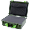 Pelican 1520 Case, OD Green with Lime Green Handle & Latches Pick & Pluck Foam with Computer Pouch ColorCase 015200-0201-130-300