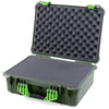 Pelican 1520 Case, OD Green with Lime Green Handle & Latches Pick & Pluck Foam with Convolute Lid Foam ColorCase 015200-0001-130-300